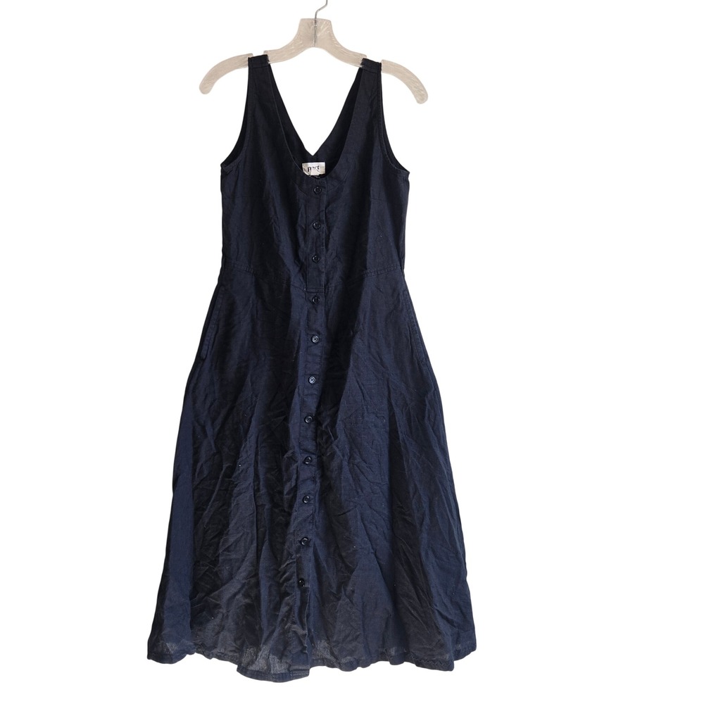 Pact Size S Button Front Midi Dress Womens Black Excellent Organic Cotton Hemp